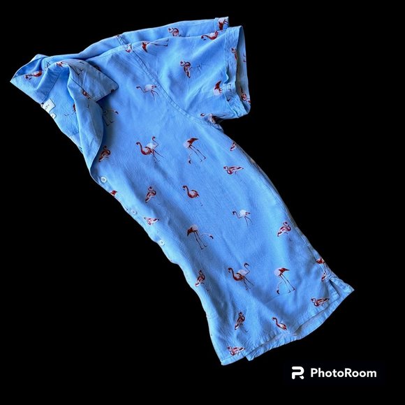 VTG Flamingo Shirt Medium Nickel Iron Blue Front Button Hawaiian Cruise … - Picture 11 of 12